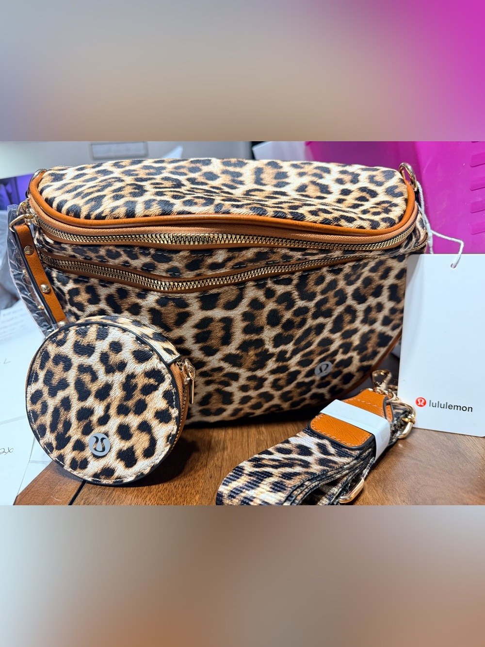 lululemon Leopard Print Crossbody Bag in Brown and Black